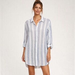 Sundry Destinations Shirt Dress Cover Up Blue White Stripe Cotton Size 0